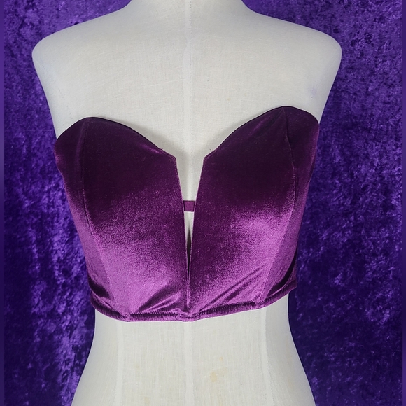Victoria's Secret Plum Purple Bralette Velvet Velour Bra V Neck Strapless Large - Picture 1 of 6